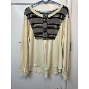 POL Womens Cream Waffle Knit Henley Star Patch Long Sleeve Thermal Top‎ GKT128 L